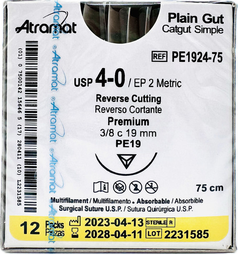 Sutura Catgut Simple 4-0 Ref: Pe1924-75 Atramat