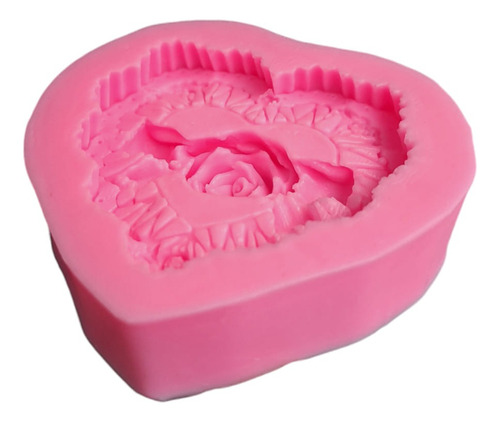 * Molde Silicon Corazon Bordado Rosa Pasta Fondant Jabon