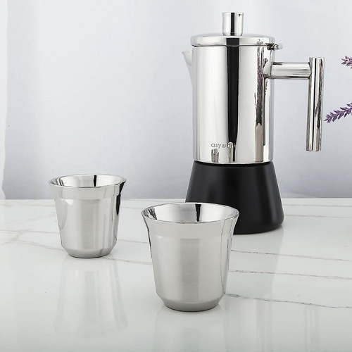 Easyworkz Tazas De Café De Doble Pared De Acero Inoxidable Color Silver 75ml Color