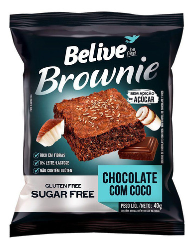 Brownie Chocolate Coco Zero Belive 40g - 10 Unidades