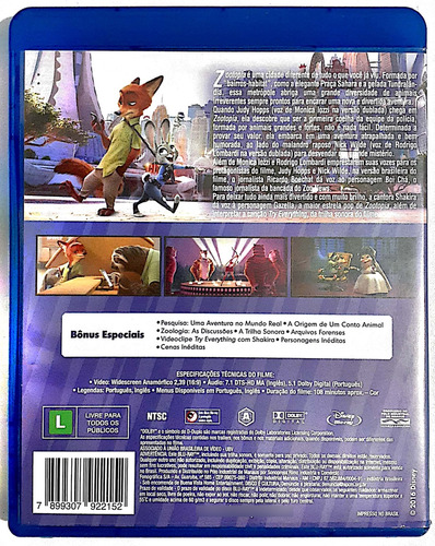 Blu-ray Zootopia Disney Animação 1 Disco Widescreen. (Usado)