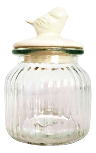Pote Para Mantimentos Vidro Enfeite De Passarinho Cozinhas Cor Branco