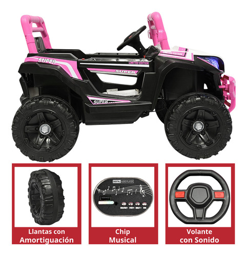 Montable Electrico Para Niños Camioneta Racer Luz Sonido 12v Rosa Joykoo