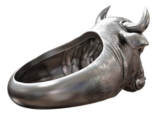 Anillo Hombre Cabeza De Toro Tauro Con Cuernos Plata 925