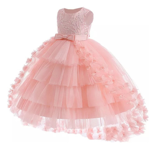 Vestido D/princesa D/flores P/promoción D/niña De 3-12 Años