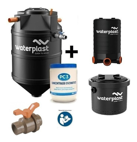 Biodigestor Waterplast 600 Lt +cámara Lodos+ Cam Inspección Color Negro