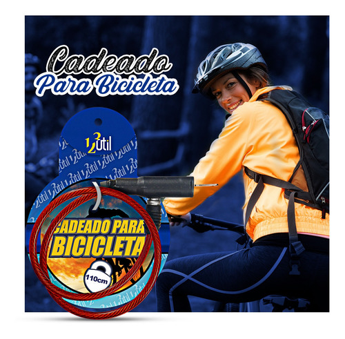 Cadeado Para Bicicleta Com Chave 110cm*08mm Cor:vermelho