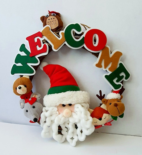 Corona Decorativa De Navidad Welcome Santa Claus