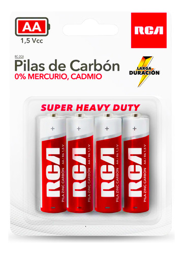 Pilas Baterias Rca Aa 1.5 V Rojo 48 Baterias Extra Duración Carbón Rc-2ca48