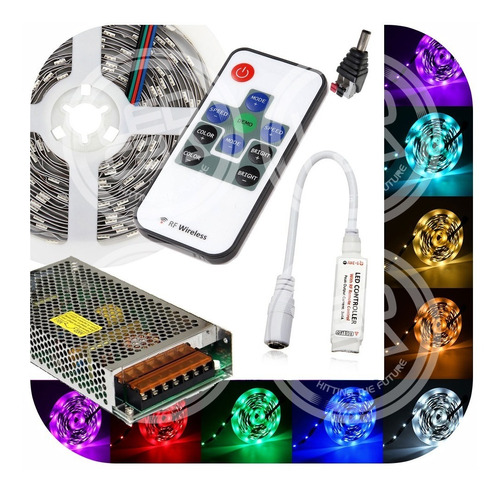 Kit Rgb 5050 5 Metros Led + Control Rf + Fuente Metal + Plug