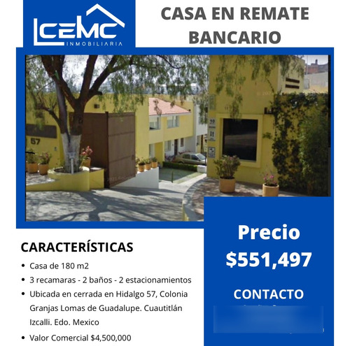 Casa En Venta En Remate Bancario En Colonia Granjas Lomas De Guadalupe, Cuautitlán