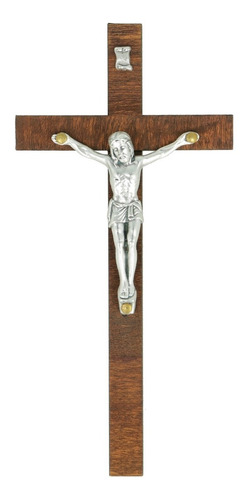 Cruz Crucifijo Madera Cristo Metal Plateado (italy)