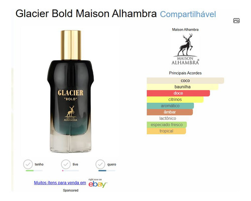 Perfume Glacier Bold Maison Alhambra Edp Unissex 100ml