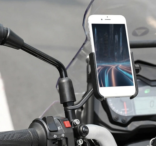 Porta Celular Motos Aluminio Se Coloca Al Espejos Negro Mate