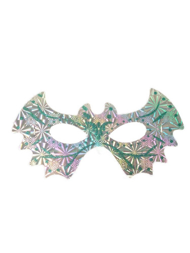 Máscara Holográfica Com Glitter Morcego 6 Unidades - Prata