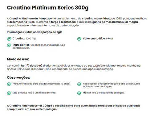 Creatina 100% Pura Adaptogen - 300g Original Sem Sabor