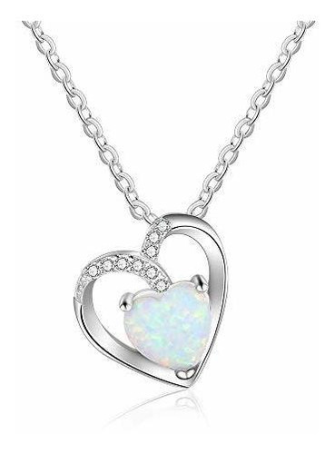 Collar - Sterling Silver Heart Shape Created Opal Pendant Ne