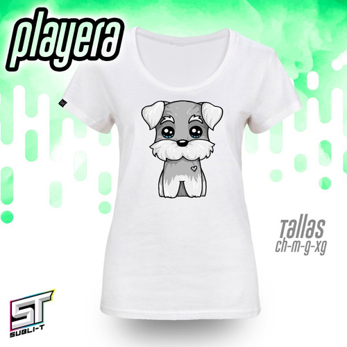Imagen 2 de 6 de Playera Schnauzer Kawai-077 + Taza Blanca Kawai-001