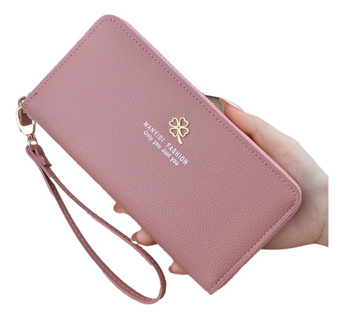 Cartera Con Cremallera Y Estampado Litchi Para Mujer