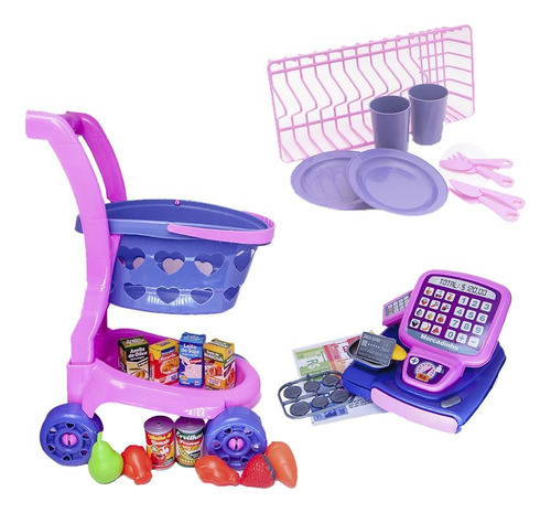 Kit Brinquedo Menina Super Mercado Escorredor Prato 35pç