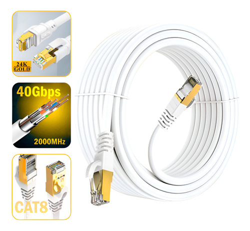 Cable De Red Cat8 Aspor Utp Oro 24k 10mts Wifi7 40gbps Sftp