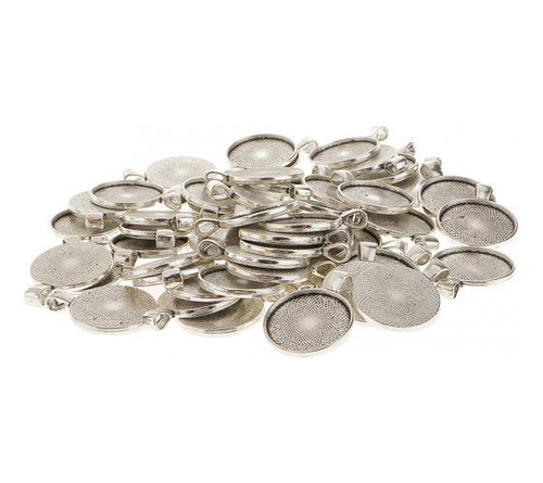 100pcs Antiguo Plata Plata Bandeja Redonda Colgante Camafe