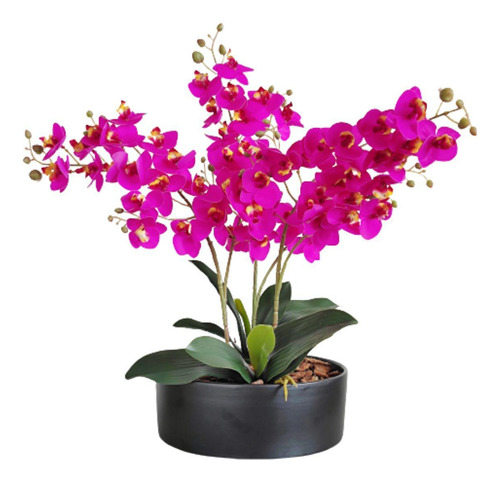 Arranjo Orquídeas Real Artificial Fúcsia Vaso Cerâmica