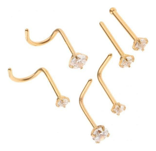 2 X 6pcs Straight Curved Crystal Nose Stud Anillos De Oro