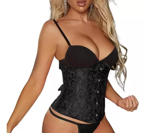 Corpete Corset Corselet Underbust Cinta Preto Floral A M533