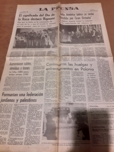 Diario La Prensa 13 10 1982 Moreau De Justo Malvinas Raza 