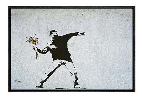 Poster Nwt Lienzo Enmarcado Arte De Pared Banksy Man Throws 