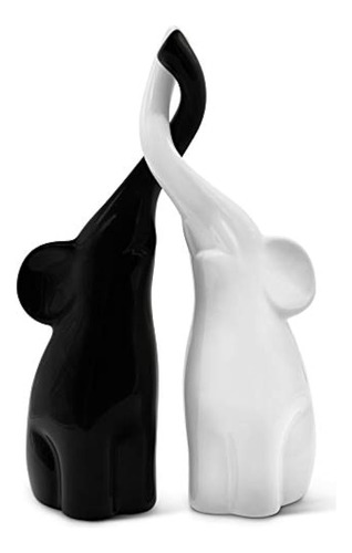 Amorosa Pareja De Elefantes En Blanco Y Negro - Escultura De