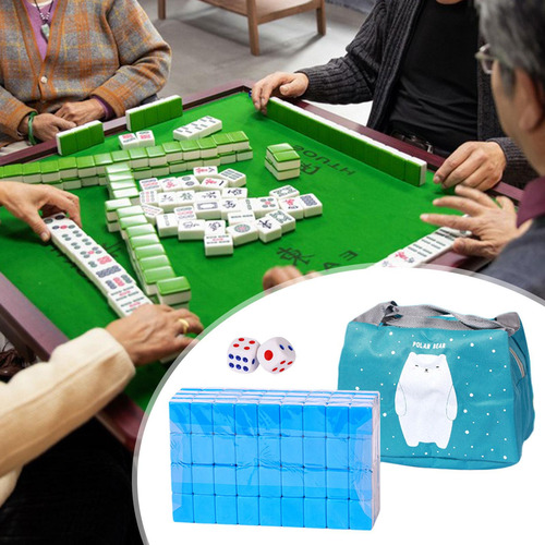 Juego De Mini Mahjong De Viaje Mini Mahjong Con Bolsa Azul