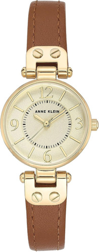 Reloj De Pulsera Anne Klein C/ Correa De Cuero Marrón Dorado
