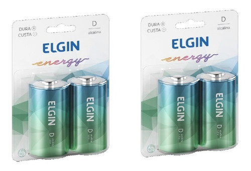 4 Pilhas Alcalinas Grande D Elgin Cartela 2 Peças 1.5v Lr20