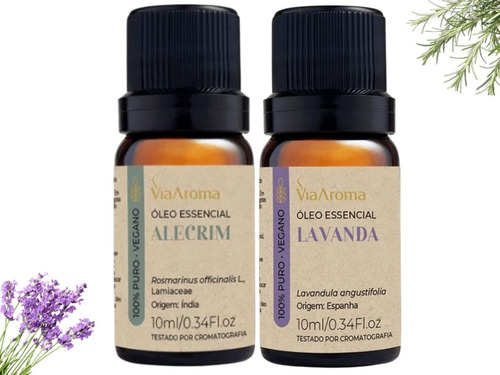 Kit 2 Oleos Essenciais Via Aroma: Lavanda E Alecrim 10ml