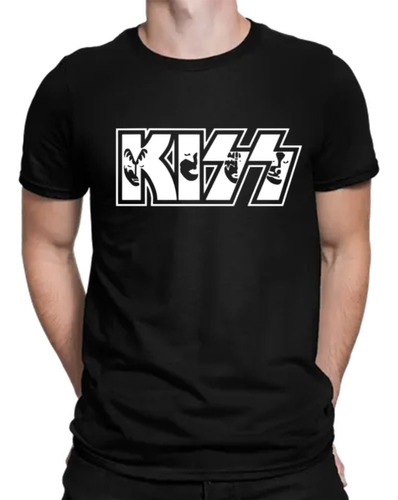 Kiss Banda Rock Camiseta Negra Algodon Hombre Manga Corta