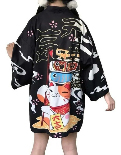 Lady Japonés Kimono Lucky Cat Yukata Chaqueta