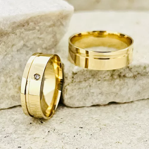 VALENTINS JOIAS - Par De Aliança Casamento De Ouro 18k Quadrada 4mm Com  Zircônias