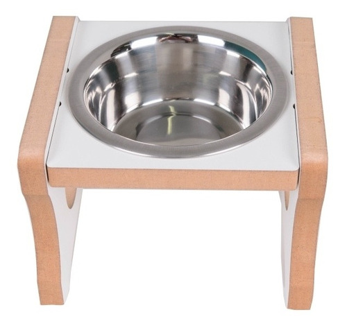 Comedouro Individual Elevado Gato Mdf Branco Tx - Inox
