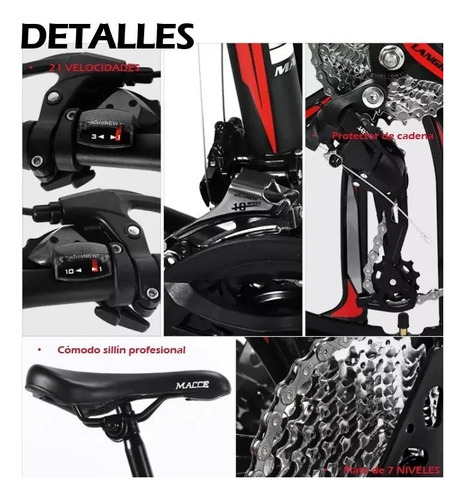 Mountain Bike Macee R26 21v Rines De 3 Divisiones Anchos Color Negro