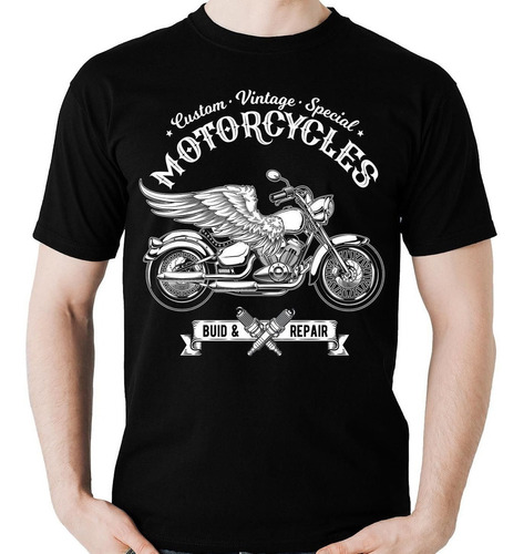 Imagem 1 de 5 de Camiseta Vintage Moto Custom Motociclista Camisa Promoção