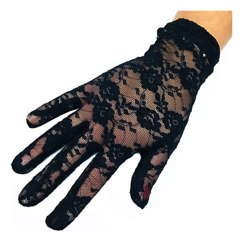 Guantes De Tela Cortos Lisos Encanje 21 Cm