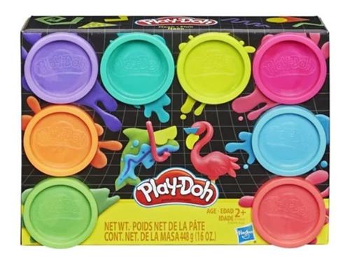 Pacote: 8 massas de néon Play-doh, cores variadas, embalagem: 448 gr