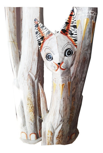 Imagen 4 de 5 de Set Estatuas Gatos Madera De Albesia Pintados A Mano