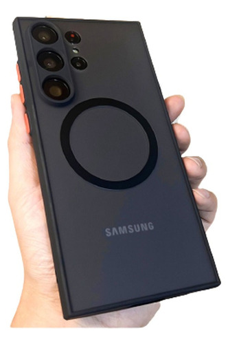 Capa Case Fosca Carregamento Magnetico Para Galaxy S23 Ultra Cor Preto Bot˜oes Vermelhos