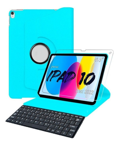 Capa Teclado + Pelicula Para iPad 10 2022 A2696 10.9 Cor Água
