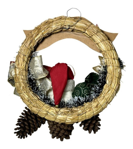 Enfeite Guirlanda Artesanal De Natal Papai Noel Com Pinhas
