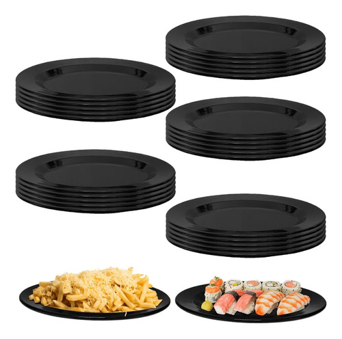 25 Travessas Prato Preto Oval / Sushi Petisco 25cm Melamina