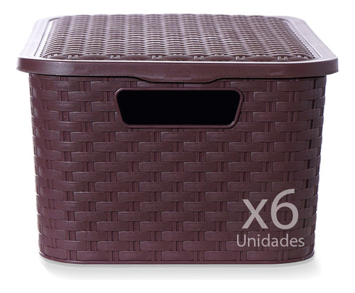 Caja Cajon Organizador Símil Rattan Premium Pack X 6 Mediano